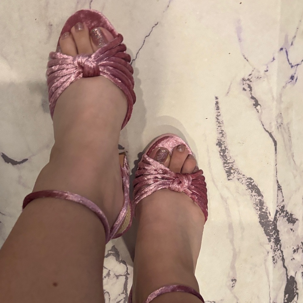 Pink Velvet Platform Heels - Picture 2 of 10